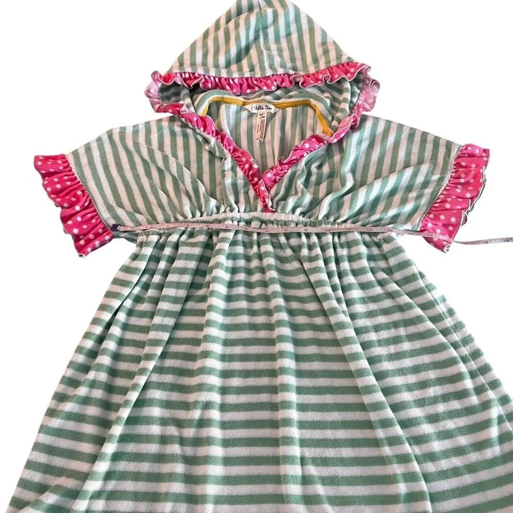Matilda Jane Green and White Striped Hooded Swimsuit Coverup Size 8
